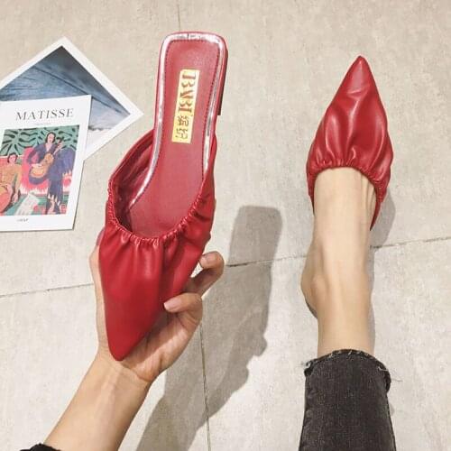 Pointed half slippers summer new fashion simple solid color flat bottom ladies slippers Baotou all-match Muller shoes