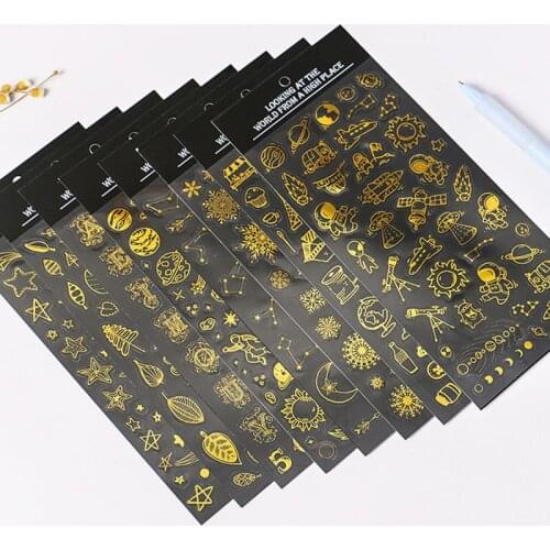 Creative Gold Foil Stickers Planet Astronaut PVC Sticker Decoration DIY Ablum Diary Scrapbooking Label Sticker Cute Stationery