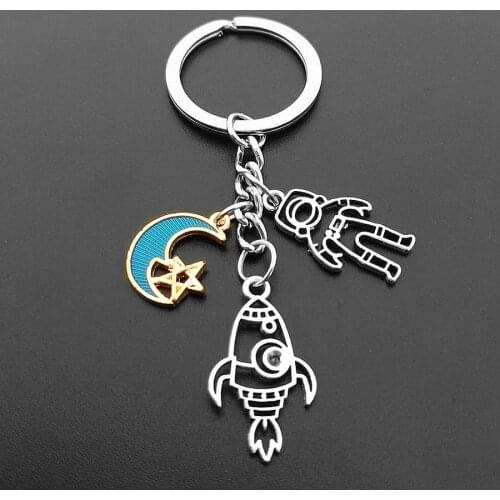 Escape From The Earth ! Cute UFO Space Astronaut Rocket Planet Spaceman Universe Stars Metal Key Ring KeyChain for Astrophile
