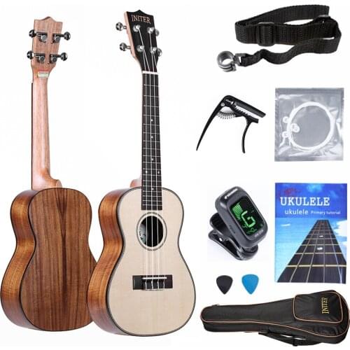 Initer 23 inch concert solid top ukulele traditional instrument small hawaiian guitar beginner easy learn& gift freebie