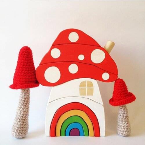 Bright Colors Wooden Mushroom Blocks Kids Toy Montessori Materials Stacking Educational Toys for Children Room Decorate Baby Toy