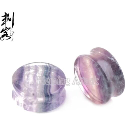 Heavy Gauge Rainbow Fluorite Natural Stone Ear Plugs 16mm-25mm Each Size One Pair