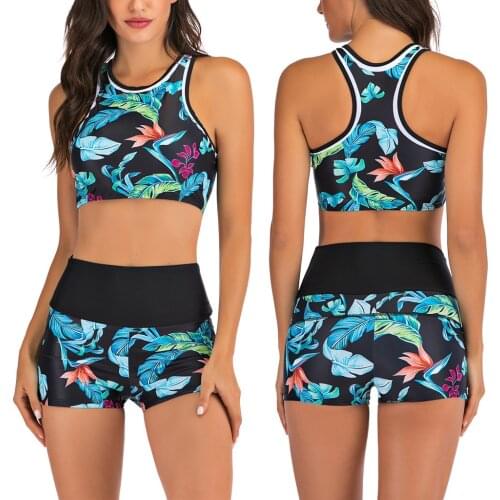 Womens Swimsuit Sexy Swimwear Print Tube Up Two Pieces Bikini Push-up Swimsuits Tankini Beachwear Bathing Suit Swim Tops+shorts