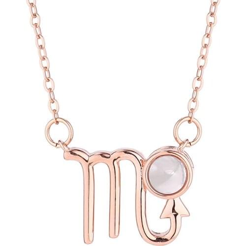 DANS ELEMENT Constellation Necklace For Women Exclusive Micro-carved Stone 100 Languages Of Love Birthday Gift Fashion 137330