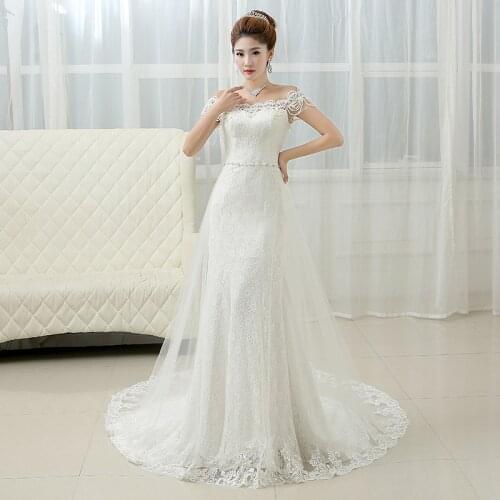 New Boat Neck Wedding Dress Off The Shoulder Elegant Floral Print G064 Mermaid Plus Size Wedding Gowns Women Vestidos De Novia