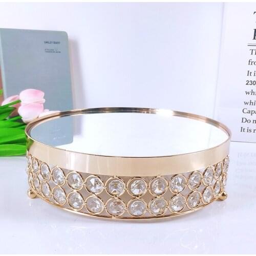 Gold 1pcs square lagre mirror cupcake stand crystal metal creative large fruit plate fruit basket home set cake tool