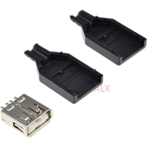 10SETS USB 2.0 TYPE A 4 PIN FEMALE plug SOCKET CONNECTOR With Black Plastic Cover solder type DIY Assembly Adapter