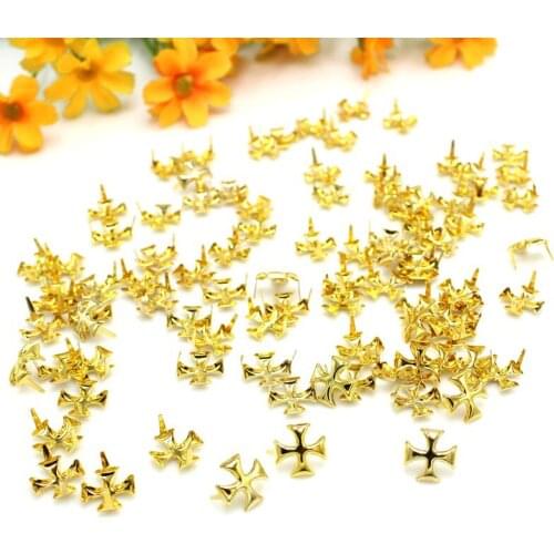 100pcs/lot 12mm Golden crossRivets Spike Studs Spots Nailhead Punk Rock DIY Leather Craft For Shoes Clothing Apparel Accessories