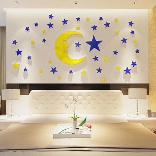 3D DIY Acrylic Stars Moon Pattern Wall Sticker Kids Home Room Background Decal Wall Stickers
