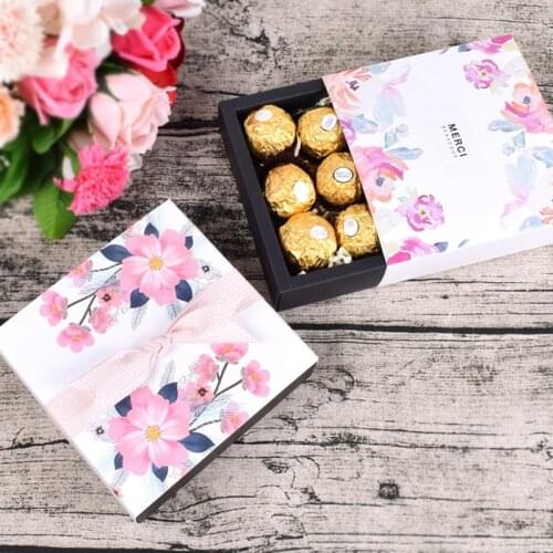 50Pcs/Lot Vintage Flower Drawer Box Perfume Lipstick Packaging Box Valentines Day Chocolate Candy Box Mothers Day Gift Box