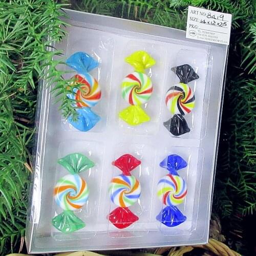 6pcs Custom Antique Hand Blown Murano Glass Sweets Sculpture Christmas Tree Decoration Candy Pendant Children New Year Gifts Set