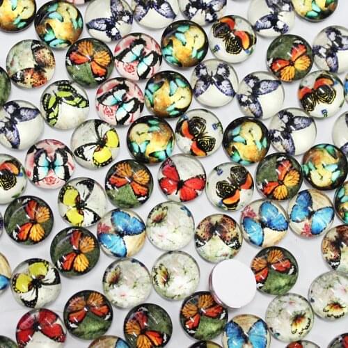 8mm Mixed Style Butterfly Round Glass Cabochon Flatback Photo Dome Jewelry accessory Pendant base 50pcs/lot K05392