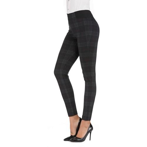 Chic Women Skinny Pant Autumn 2019 New Fashion Black Plaid Stretch Legging Bottom High Waist Pencil Pant Modern Lady Long Pants