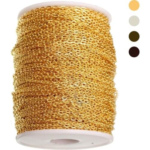 100m 3x2mm Gold Silver Tone Necklace Pendant Chains For Jewelry Diy Wholesale Brass Durable Beads Chain For Bracelet Making