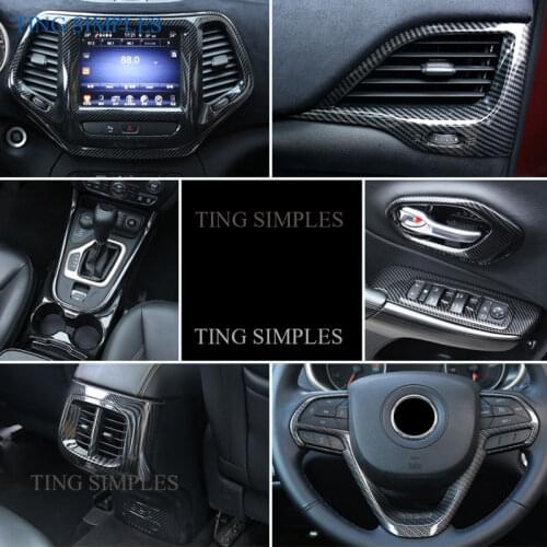 For Jeep Cherokee carbon fiber interior modification,air outlet,central control ,inner door bowl decoration sticker/Gear knob
