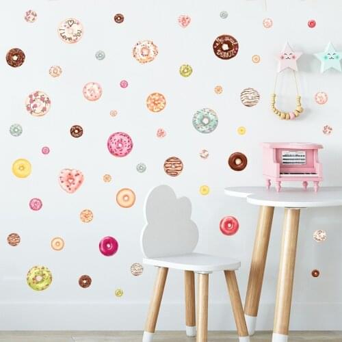 Ins Decorative Round Cookie Creative Wall Stickers Donuts Art Decals Kawaii Room Decor Childrens Room Decorative Home Decor