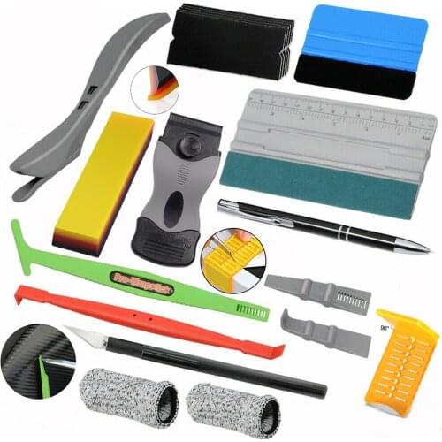 FOSHIO 15pcs Car Tinting Accessories Tools Window Stickers Carbon Fiber Vinyl Wrap PPF Scraper Magnet Squeegee Foil Cutter Kit