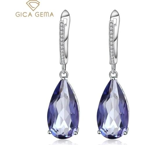 GICA GEMA 925 Sterling Silver Drop Earrings For Women Natural Blue Mystic Quartz White CZ Gemstone Anniversary Jewelry Gifts