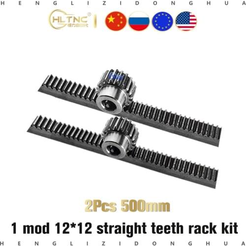 2Pcs 1Mod 1 Modulus 12x12x500mm High Precision Gear Rack steel +2Pcs 1M 25teeth 30tooth pinion cnc rack mod 1 for diy cnc lathe
