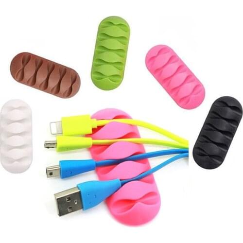 Desktop phone Cable Winder Earphone clip Charger Organizer Management Wire Cord fixer Silicone Holder 5 slot Strip