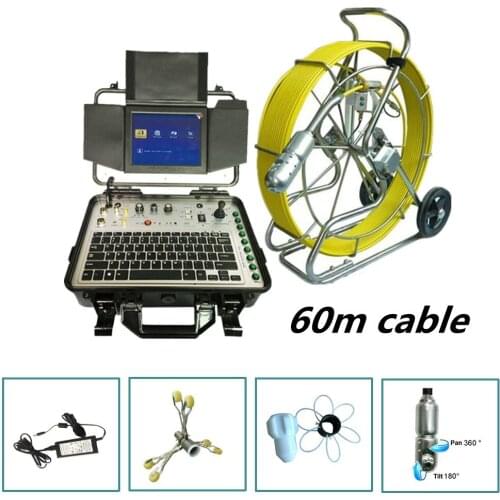 50mm sewerage / drain pipe / borehole inspection camera 360 degree pan tilt video with 60m Fibreglass rod push cable 8 inch LCD
