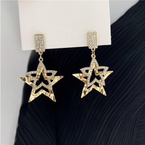 Korean Fashion Earrings For Women Statement Earrings Metal Geometry Pentagram Rhinestone Earrings Brincos Gifts For Women