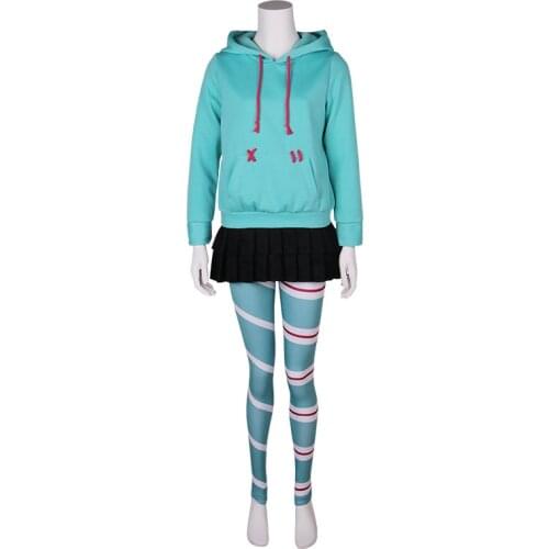 Movie Wreck-It Ralph 2 Cosplay Costume Vanellope von Schweetz Girl Kids Hoodies Skirt Leggings Women Halloween Costume Sets