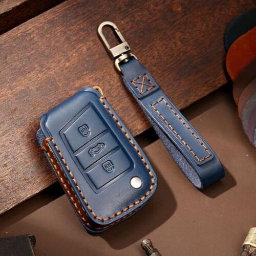 Leather Car Key Case Cover For Volkswagen VW Polo golf 7 MK7 FOR Skoda Octavia Kodiaq Karoq FOR SEAT Ateca Leon