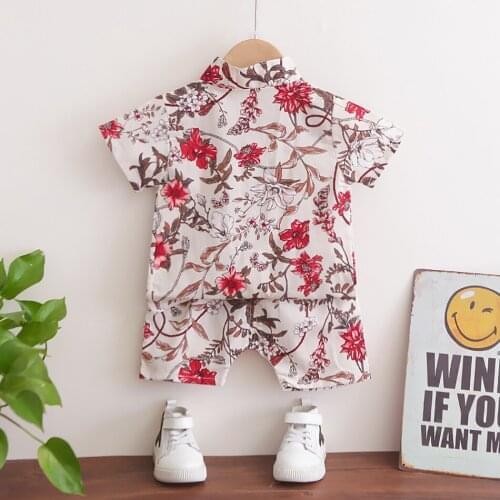 Summer Clothes Sets Short Sleeve Outfit Style Beachwear T-Shirt Kid Boys Tops+Shorts Boys Floral Ins Printed Casual