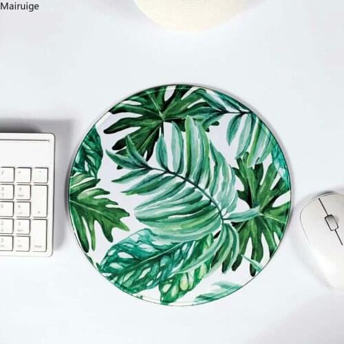 Mairuige Mouse Pad Banana Leaf Cactus White Seaming Round Mouse Pad Small Rubber Soft Gaming Mouse Table Mat Custom 20*20CM