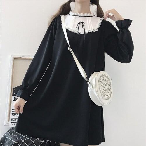 2021 Kawaii Dress Vintage Ruffles Sweet Cute Girls Dress Soft Girl Long Sleeve Lace Splicing Harajuku Baby Doll Mini Dresses Y2K