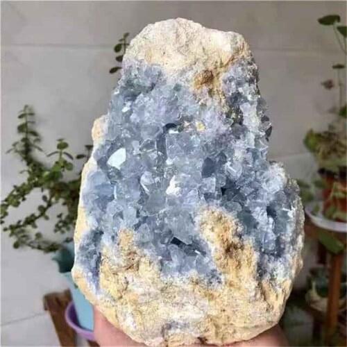 MOKAGY 1pc Large Size Natural Raw Blue Celestite Geode Rough Stone Quartz Crystal Cluster 1300g-1800g for Decoration