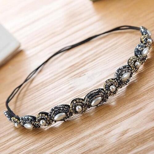 Metting Joura Vintage Bohemian Ethnic Punk Seed Beads Flower Pearl Handmade Elastic Headband Hair Band Hair Accessories