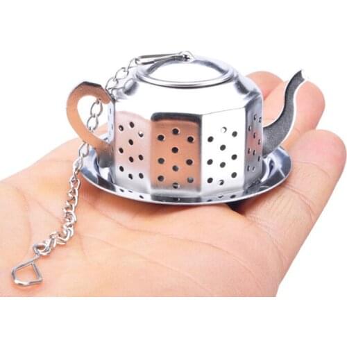 Stainless Steel Teapot Shape Tea Leaf Infuser With Tray Convenient Spice Drinking Strainer Herbal Filter