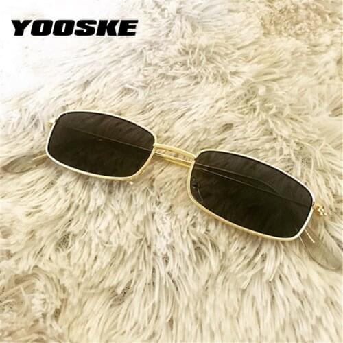 YOOSKE Retro Sunglasses Men Small Rectangle Sun Glasses Retro Shades for Women Metal Frame Black Pink Eyewear