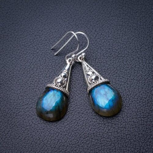 StarGems Natural Labradorite Handmade 925 Sterling Silver Earrings 1.75" E0934