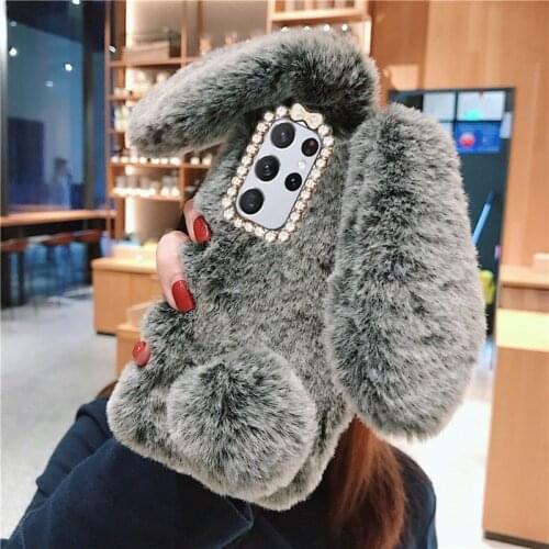 Warm Rabbit Fluff Silicon Back Cover for Samsung Galaxy S21 Ultra S20 FE S10 S8 A51 A50 A30 A20 e A22 A12 A42 5G A21s Phone Case