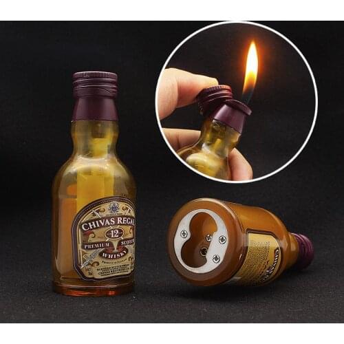 Creative Multifunctional Beer Bottle Lighter Wine Opener Mini Butane Gas Open Flame Lighters Cigarette Lighter Gadgets For Men