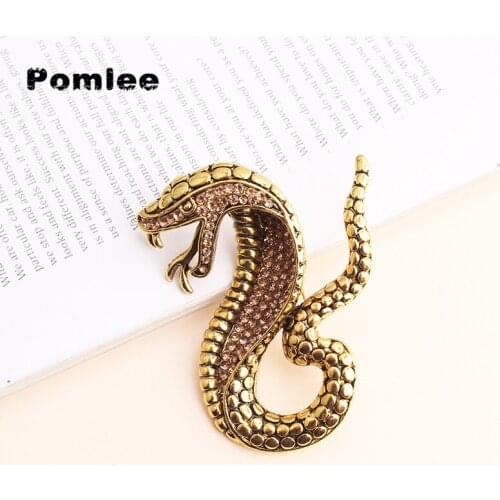 Pomlee Vintage Rhinestone Snake Brooches Unisex Women and Men Brooch Pin Animal Design Copper Color