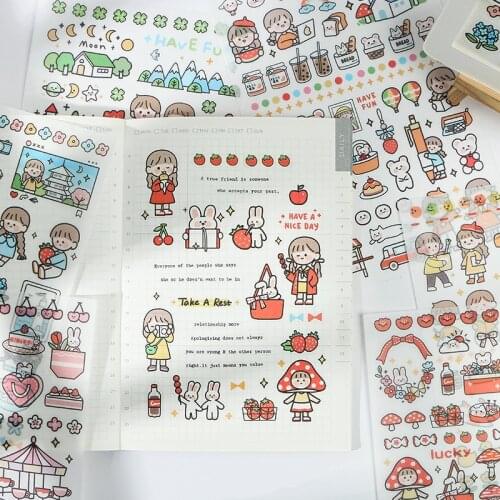 Yisuremia 1PC Korea Kawaii Deco Washi Stickers Diary Daily Planner Scrapbooking DIY Cartoon Stick Sticker School Stationery