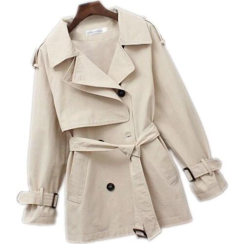 Temperament Short Windbreaker Womens Spring Autumn New All-Match Slim Outwear Solid Color Trench Coat Female Large Size 4XL