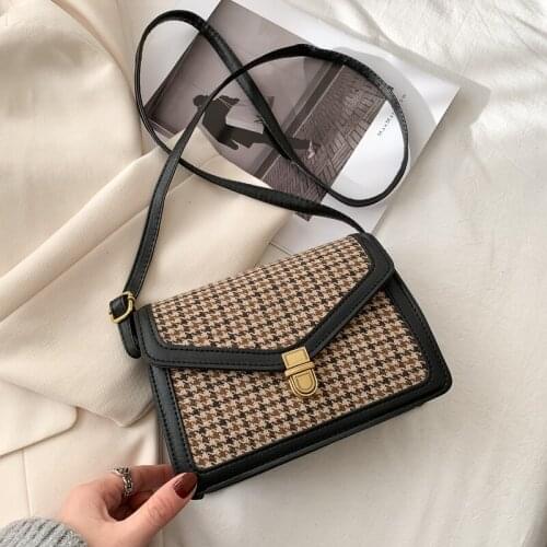 Women Bag PU Bucket Vintage Plaid Zipper Soft Wool Shoulder Bags Pures And Bags Crossbody Designer Bags Luxury