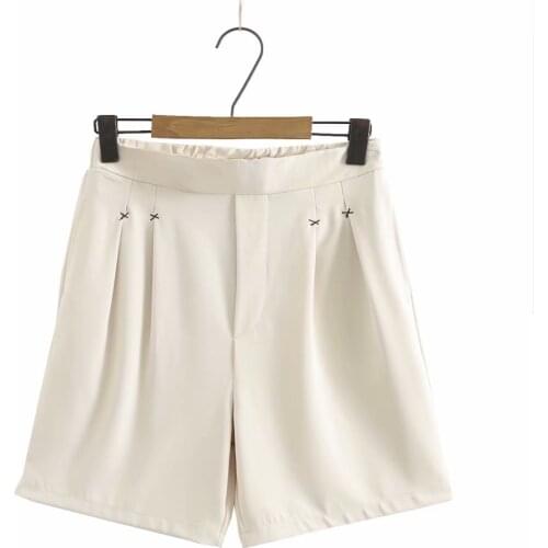 Plus size elastic waist women Suit straight wide-leg five-point pants 2021 new summer ladies black green off white shorts female