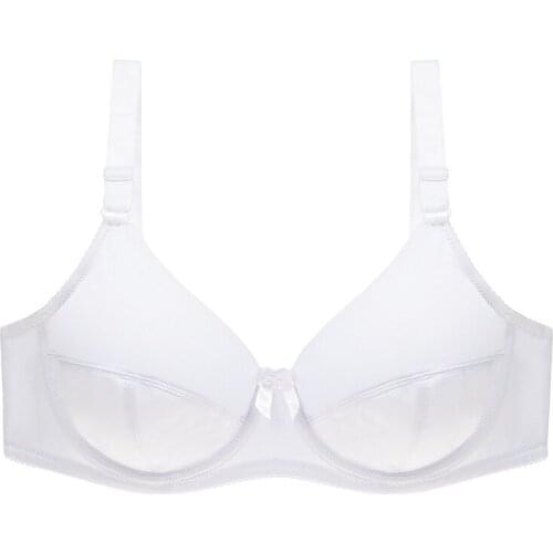 TJ-TianJun Women Thin Large D E F Cup Bra Solid Color Smooth Fixed Adjustable Shoulder Strap With Steel Ring No Pad Big Size Bra