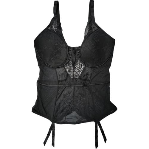 Womens Black Plus Size Lace Gauze Hollow Out V-neck Metal Clips Sexy Bustier, Underwear Sexy Lingeries SH042