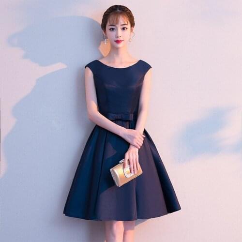 2019 Spring Summer Women New Evening Dress Sleeve O-neck Short Slim Party Dresses Illusion Back Beaded Appliques Bow Sashes