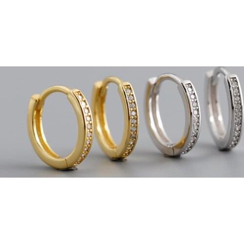 1Pair Piercing 925 Sterling Silver Hoop Earrings for Women 2020 Trend Jewelry Round Inlaid Zircon Earrings forTeens