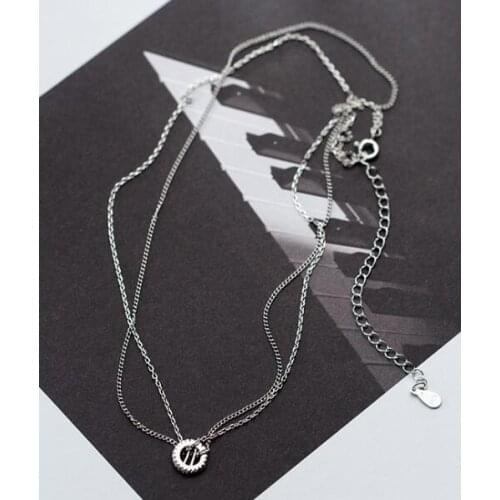 100% real. Silver 925 Fine Jewelry Double Rows Zirconia Set Lucky Circle Geometric Pendant Short Choker Necklace GTLX1875