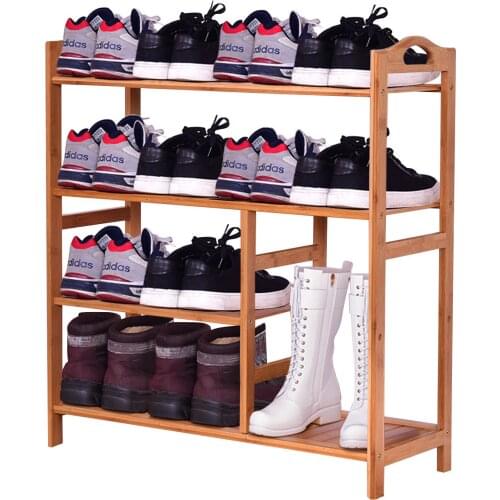 Giantex 4 Tier Multifunction Bamboo Shoe Rack Boot Tower Shelf Modern Home Shoes Storage Organizer Stand HW56488