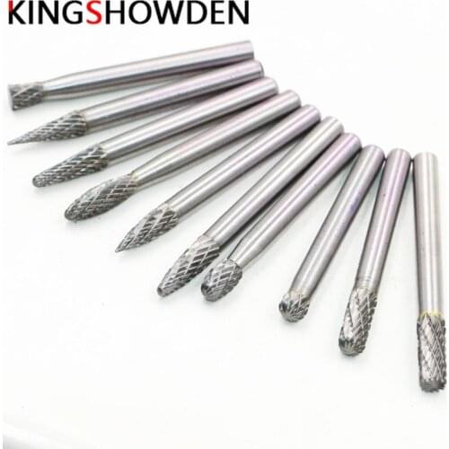 6*6mm 10PCS Carbide Rotary File Grinding Head Tungsten Steel Electric Rotary File Woodworking Milling Cutter Metal Polishing Bit